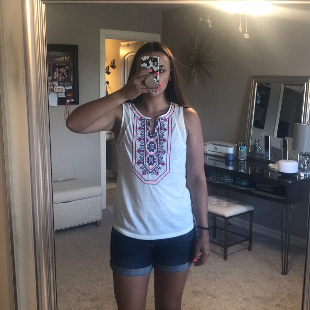 White embroidered tank top